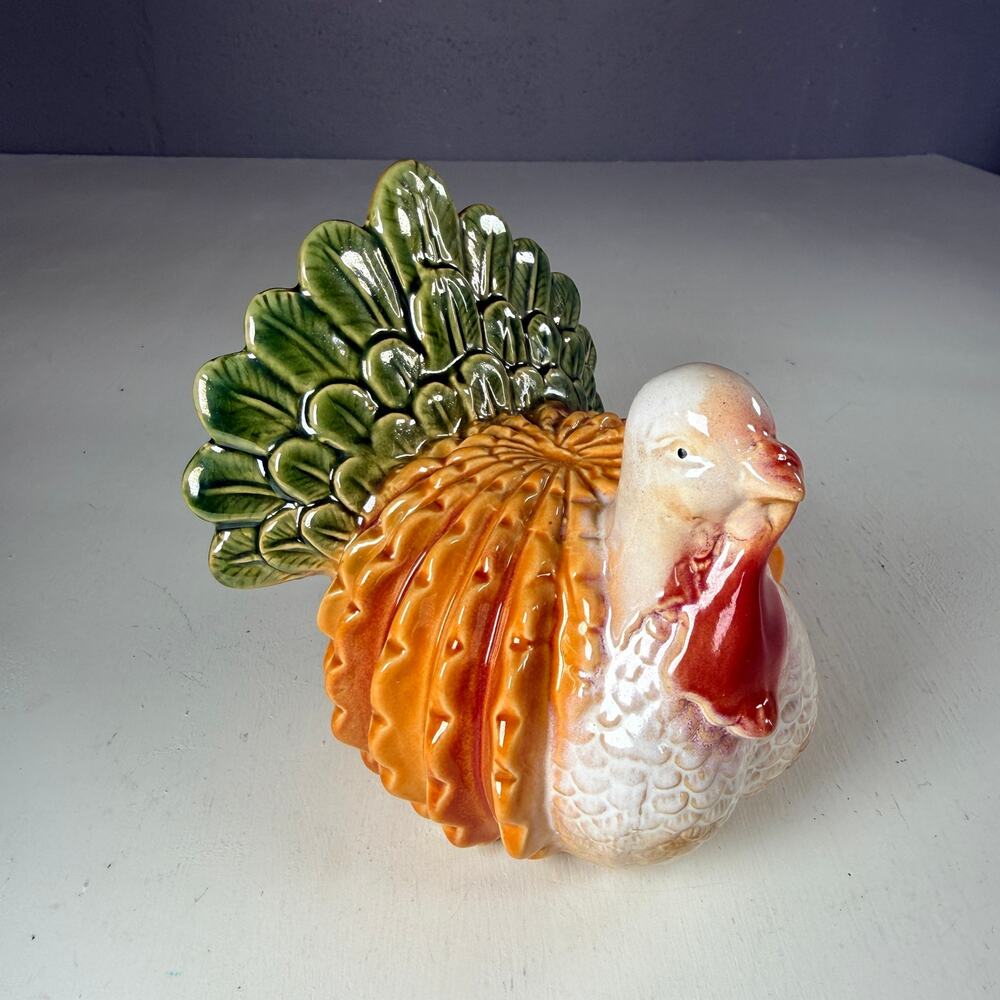 Vintage Ceramic Turkey Figurine Mid Century Thanksgiving Tabletop Centerpiece